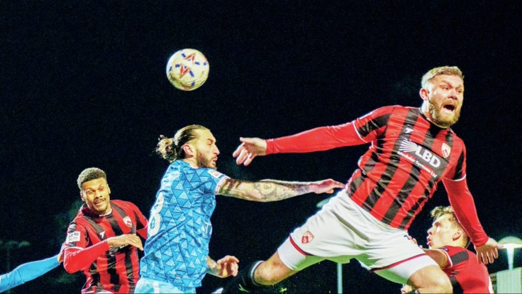 York’s Ollie Banks defend a Morecambe corner
