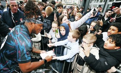 KSI meets the fans yesterday after becoming a shareholder at Dagenham & Redbridge