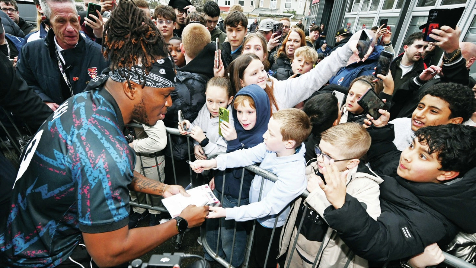 KSI meets the fans yesterday after becoming a shareholder at Dagenham & Redbridge
