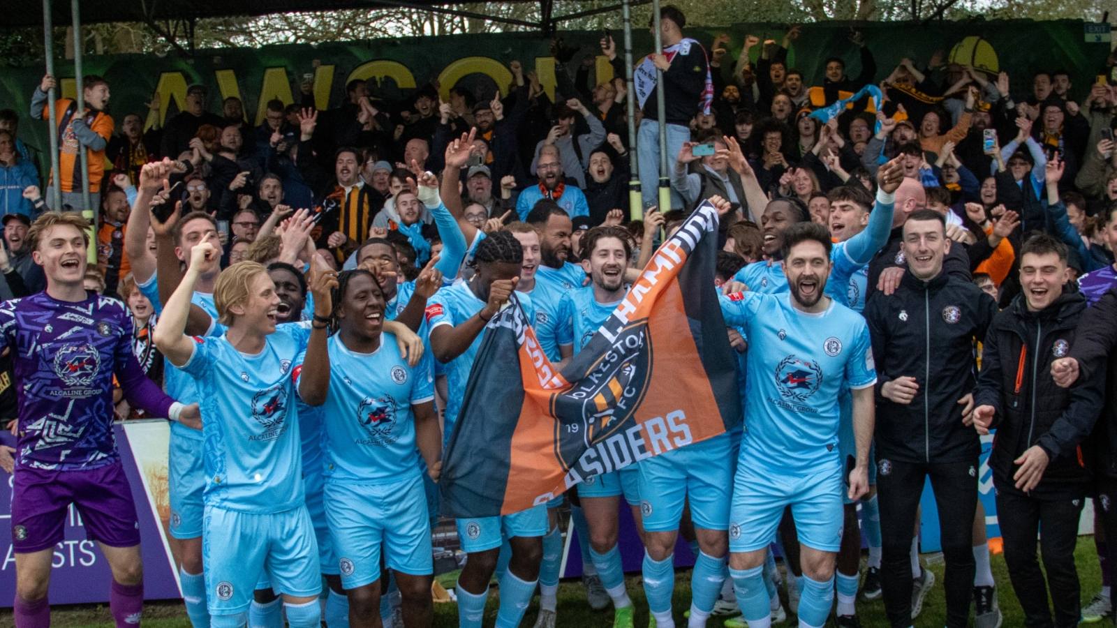 Folkestone Invicta celebrate winning the title with fans