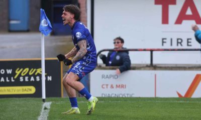 Luke Hannant can’t hide his delight after scoring Rochdale’s late winne