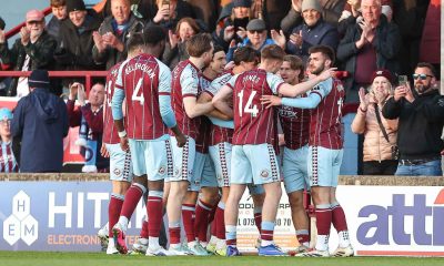 Scunthorpe United celebrate Callum Roberts’ early opener that booked their place in the semi-finals
