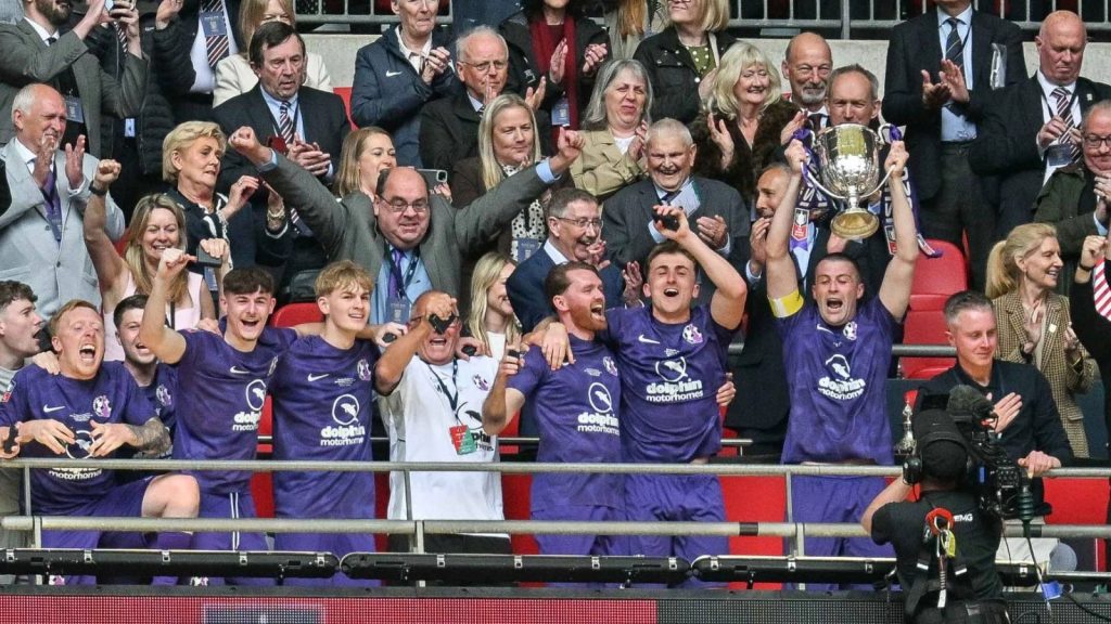 AFC Stoneham celebrate lifting the Isuzu FA Vase at Wembley
