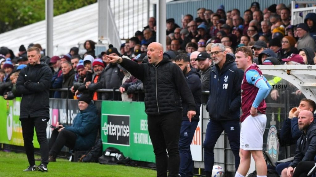 Adam Murray on the touchline during what now looks set to be his final game in charge of Kidderminster Harriers