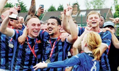 Grant Shenton’s Avro celebrate winning promotion to Step 3 for the first time last month