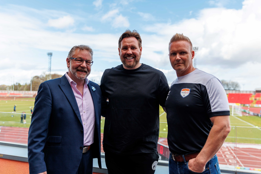 Gateshead director Mark Nellist, former manager Rob Elliot and incoming co-chairman Stephen Paylor (photo Jack McGraghan)