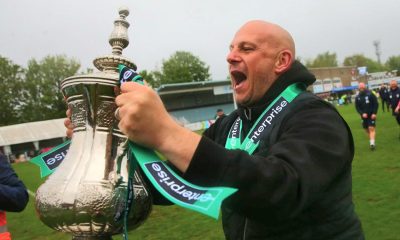 Adam Murray celebrates promotion with Kidderminster Harriers before his expected departure
