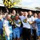 Burton Albion’s players celebrate winning promotion to the Football League