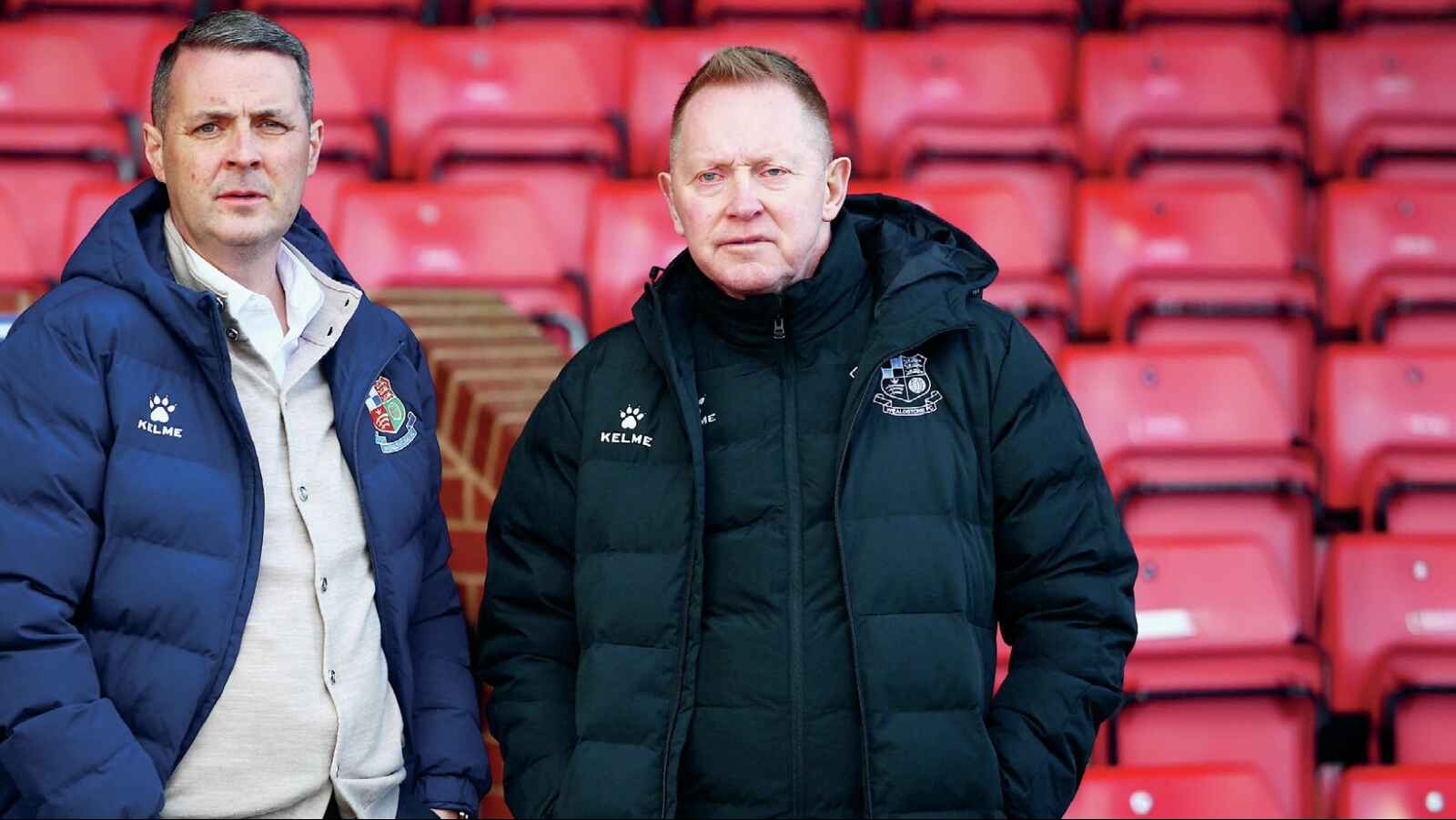 Gary Waddock, right, pictured with chairman Rory Fitzgerald, wants Wealdstone to build on last season’s run to the FA Trophy final against Southend United