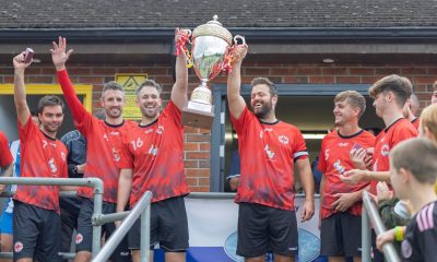 2025 winners Llanymynech lift the Graham Edwards Memorial Trophy.