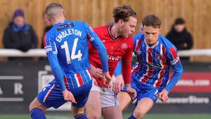 Sam Sene-Richardson in action against Carlisle United during Chatham Town’s impressive Isuzu FA Trophy campaign last season.
