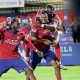 Tristan Abrahams leads the celebrations after scoring his second goal for Aldershot Town