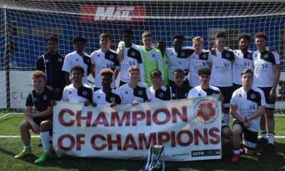 Iliman Ndiaye, bottom row second left, and Sorba Thomas, top row second right, line up for Boreham Wood’s Elite side.