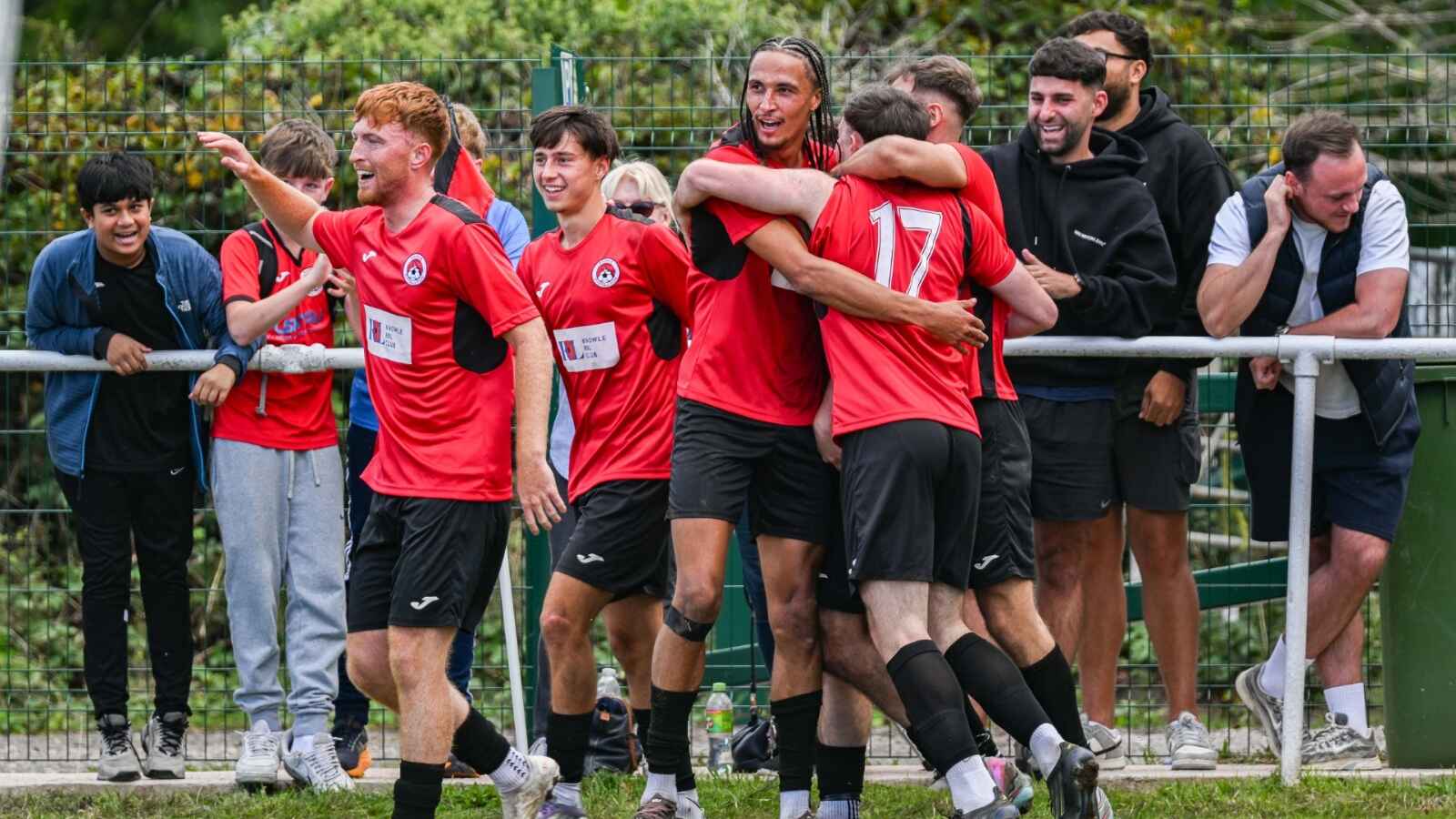 Knowle celebrate their late equaliser against Worcester City