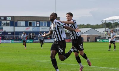 Barrow’s Rekeem Harper after scoring their goal.