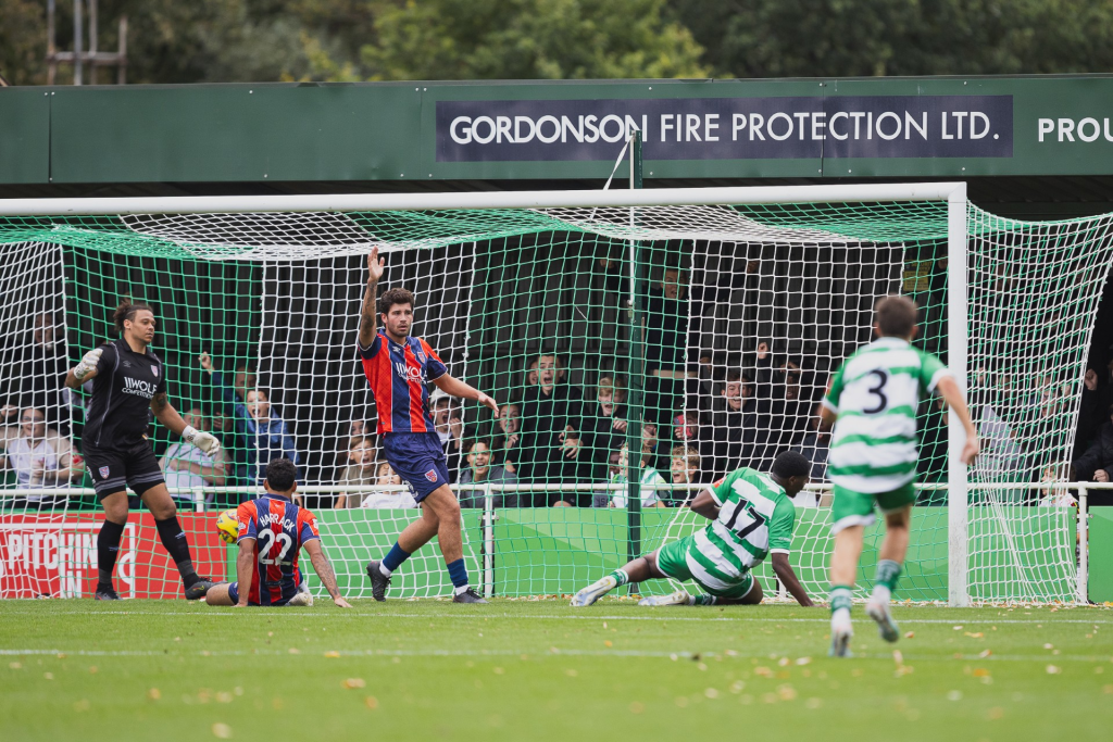 Jaden Ogwuazor scores Waltham Abbey’s equaliser against Dagenham & Redbridge to take it to a replay.