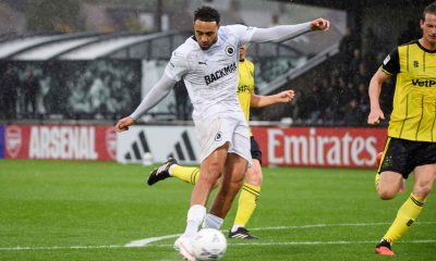 Jay Bird scores the third goal for Boreham Wood