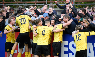 Tadley Calleva celebrate at the final whistle after earning a replay against Aldershot Town.