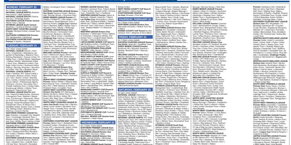 Football FIXTURES The NonLeague Football Paper