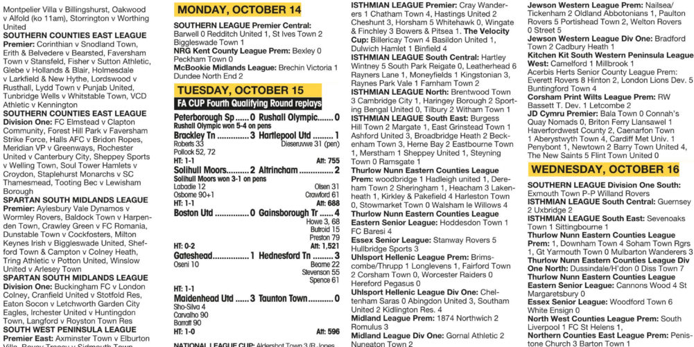MIDWEEK RESULTS The NonLeague Football Paper