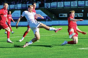 MAGIC MOMENT: Luke Jephcott fires home the winning goal for Truro City PICTURE: Phil Mingo/Pinnacle