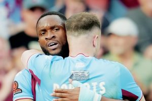 CLINCHER: Carlton Ubaezuonu is congratulated by Josh Morris after his goal PICTURE: Luke Broughton