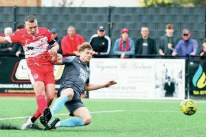 SHARPHOOTER: Joe Taylor scores the third goal for Ramsgate PICTURES: Max Flego