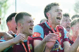 IT’S PARTY TIME! Stocksbridge players celebrate promotion PCITURE: Jon Palmer