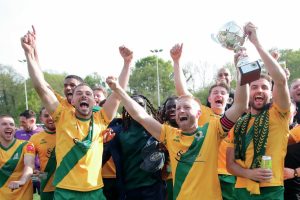 HORS-ING AROUND: Horsham players celebrate winning the Isthmian Premier title PICTURE: John Lines