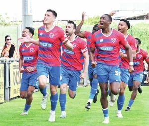 TIMELY: Harry Phipps celebrates a goal for Daggers