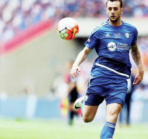 OLD AND THE NEW: Richard Peniket in action for FC Halifax Town and, Insets, in his role as Gulf United boss and his team, below PICTURE: Alamy
