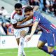 NO WAY PAST: Fylde’s Faris Mohammed, left, battles for the ball PICTURE: Steve Mclellan