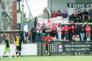 STICKING WITH THEIR SIDE: Morecambe fans at yesterday’s friendly at Marine PICTURE: Alun Roberts