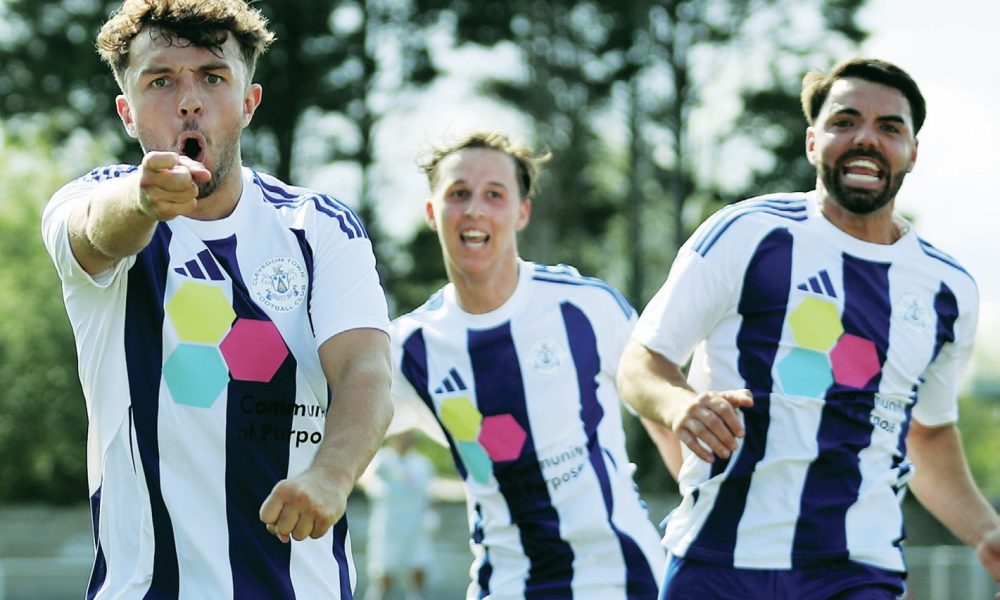 BETTER LATE THAN NEVER: Owen Humphries celebrates his last-gasp winner for Clevedon PICTURE: Gary House