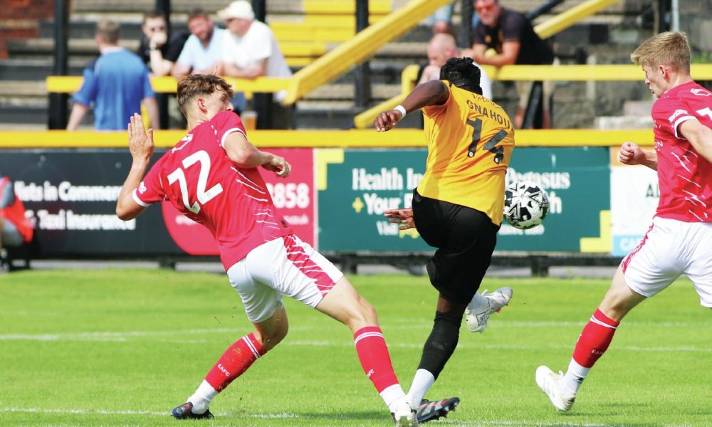 BULLET: Arthur Gnahoua fires home Southport’s opener PICTURE: Julia Irwin