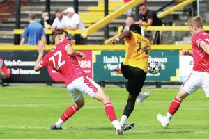 BULLET: Arthur Gnahoua fires home Southport’s opener PICTURE: Julia Irwin