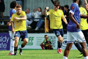 SAINTS ON MARCH: Tom Jennings celebrates his late winner for St Albans against Wealdstone PICTURE: Jon Taffell