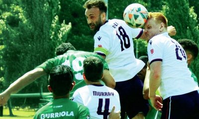DOCTOR FEELGOODS: Former Yeovil player Rob Clowes heads at goal for Great Britain against Panama.  PICTURES: Anya Suppermpool and Emily McKay