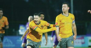 BROTHERS IN ARMS: Joe Woolley, left, and Matt, right, playing together at 1874 Northwich PICTURE: Xenia Simpson Photography