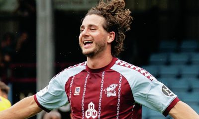 HOWE’S ABOUT THAT! Declan Howe wheels away after scoring his and Scunthorpe’s second goal PICTURE: Michael AC Braithwaite