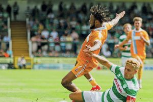 ACTION: Yeovil Town’s Jake Wannell tackles Hartlepool United’s Jermaine Francis PICTURE: Alamy