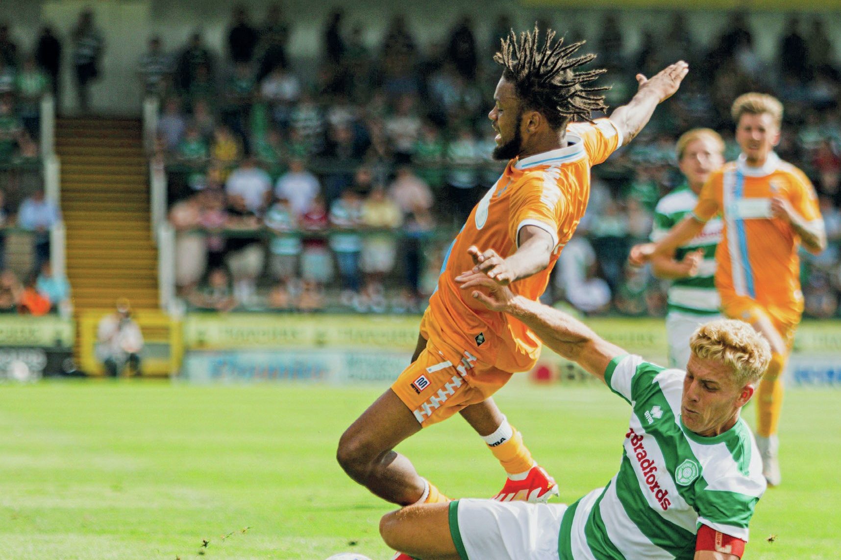 ACTION: Yeovil Town’s Jake Wannell tackles Hartlepool United’s Jermaine Francis PICTURE: Alamy