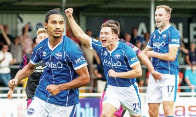 Aaron Blair and his Eastleigh teammates celebrate