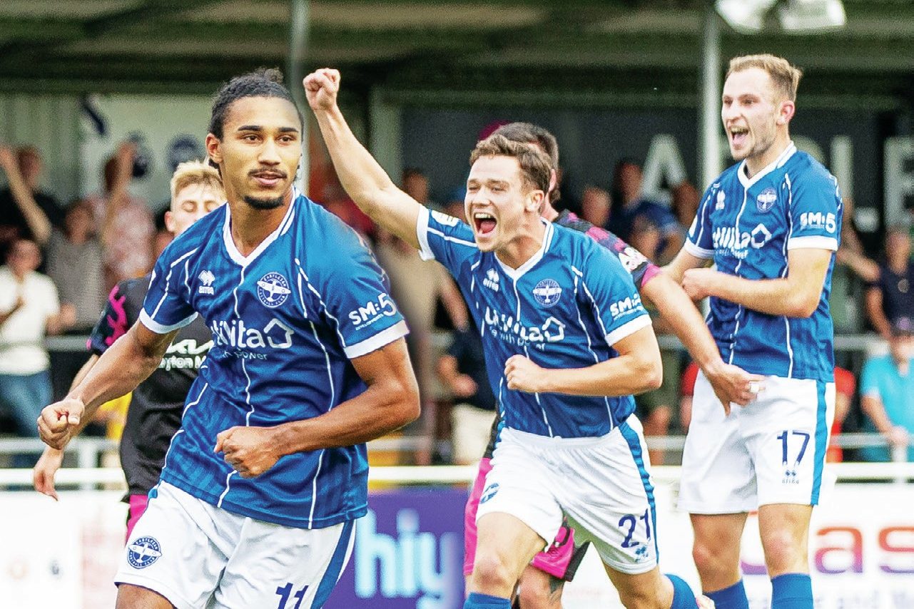Aaron Blair and his Eastleigh teammates celebrate