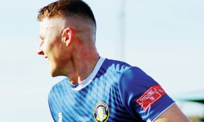 Gainsborough’s Lewis Butroid celebrate his opening goal