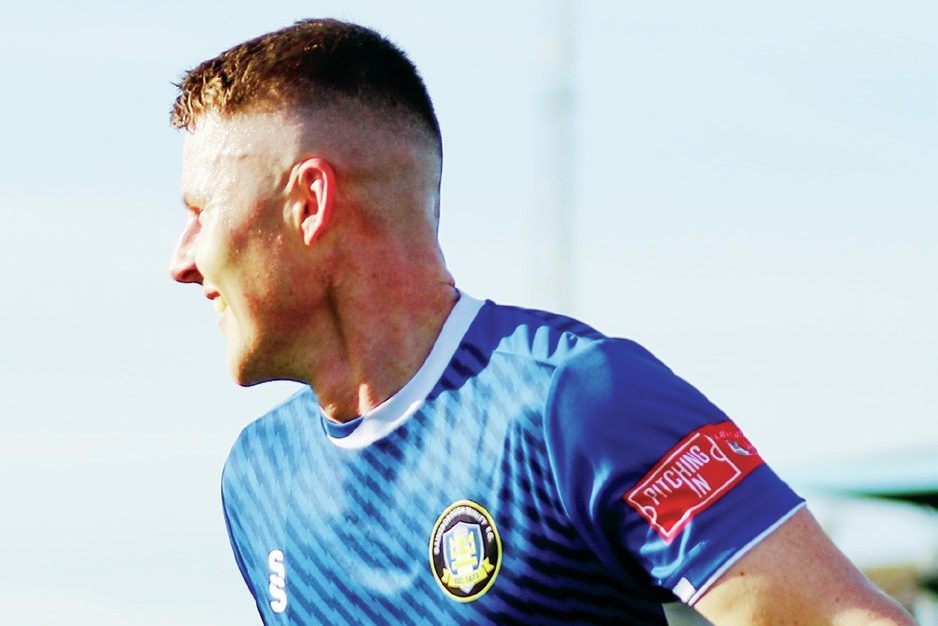 Gainsborough’s Lewis Butroid celebrate his opening goal