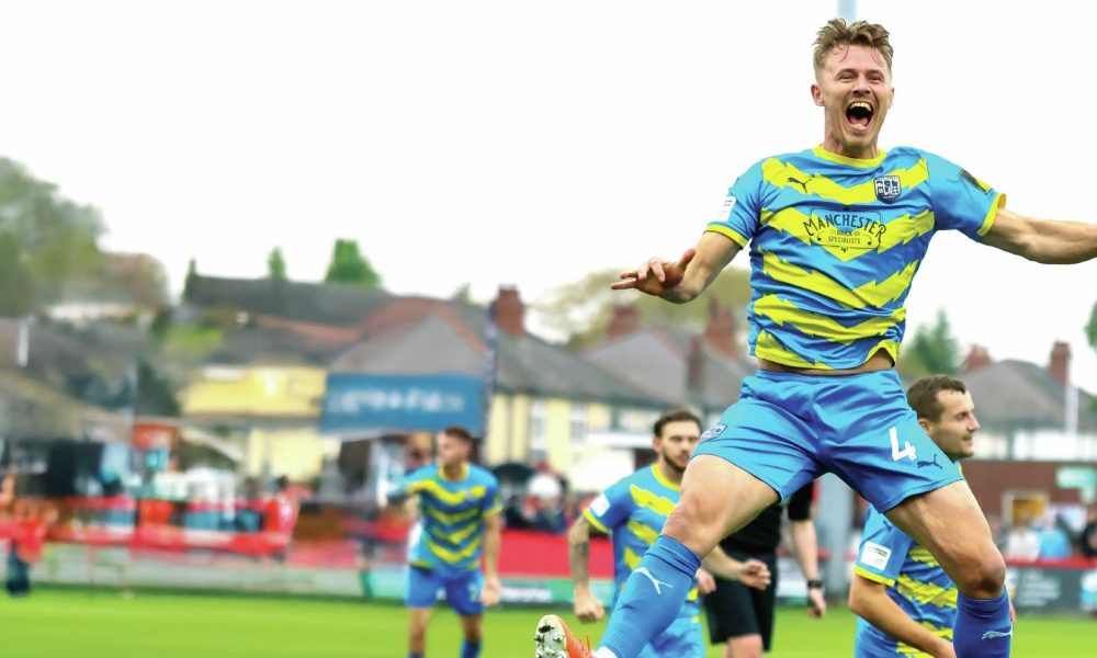 Radcliffe’s Rick Smith celebrates Lois Maynard’s goal
