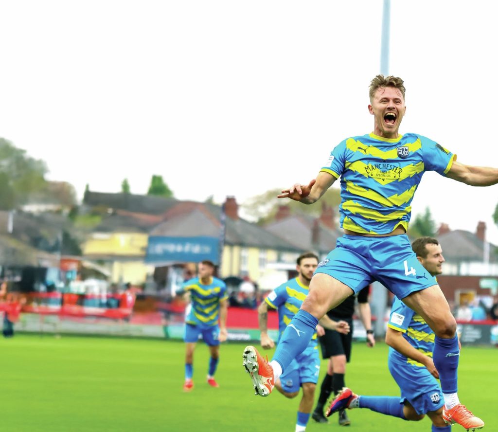 Radcliffe’s Rick Smith celebrates Lois Maynard’s goal