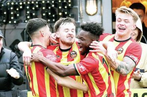 Gloucester’s Harry Pinchard celebrates his winning penalty