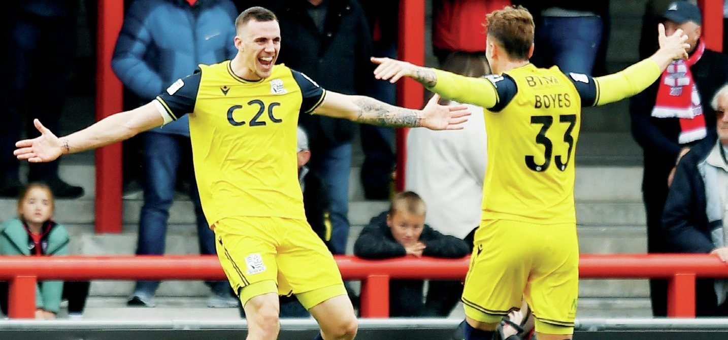 Ben Goodliffe of Southend United celebrates making the score 2-0 to the visitors